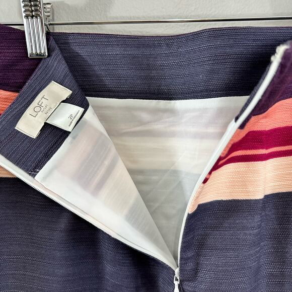 LOFT Purple Pink Striped Cotton Blend Textured Short Pencil Skirt Sz 2 P - Picture 4 of 5